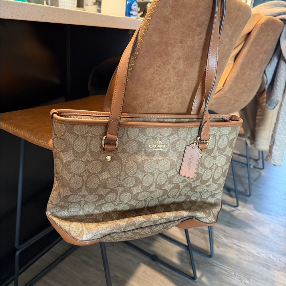 Coach Tan and Brown Signature Tote